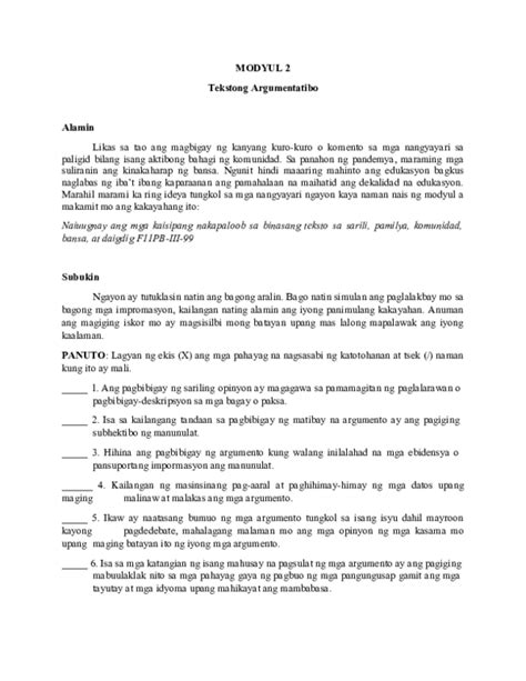 MODYUL 2 Tekstong Argumentatibo .